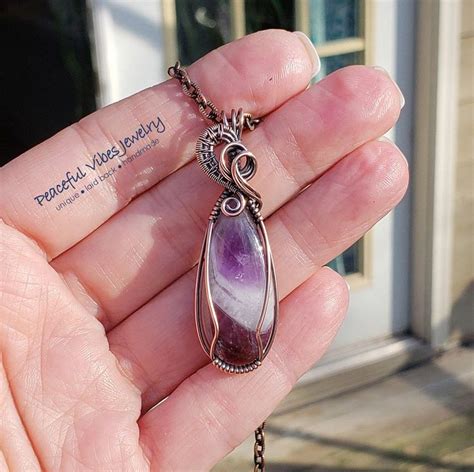 Wire Wrapped Amethyst Necklace Wire Wrap Oxidized Copper Etsy Wire