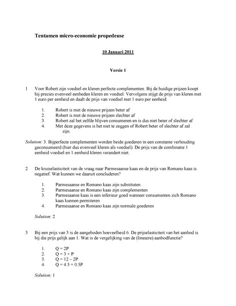 Tentamen Januari 2011 Vragen Antwoorden Tentamen Micro Economie