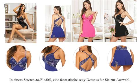 Adome Negligee Damen Sexy Nachtwäsche Sleepwear Nachthemd Spitze