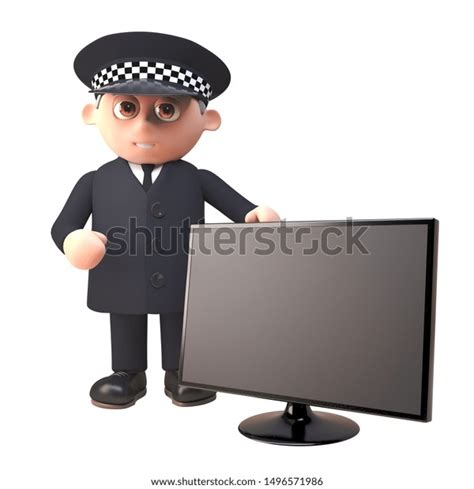 3d Cartoon Policeman Character Uniform Standing Stock Illustration