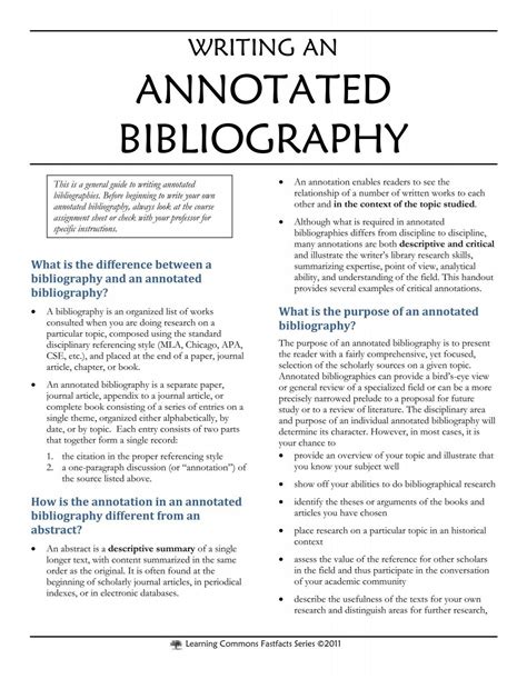 Writing An Annotated Bibliography University Of Guelph Library