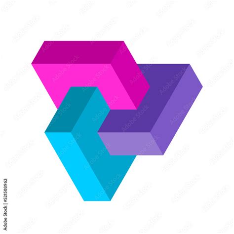 Colorful 3D logo. Three elements unity symbol. Impossible shape made of three bricks. Esher ...