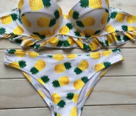 Pineapple Print White Two Piece Bikini Featuring Ruffle Hem On Luulla