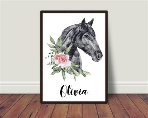 Personalised Horse Print Printable Poster Black Horse Custom Etsy