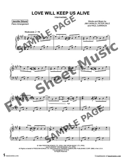 Love Will Keep Us Alive Intermediate Piano By The Eagles F M Sheet