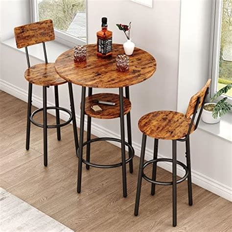 Recaceik 3 Pieces Bar Table Set Round Pub Table With 2 Bar