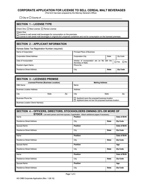 Fillable Online CORPORATE APPLICATION FOR CEREAL MALT BEVERATE LICENSE