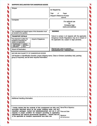 Dangerous Goods Declaration Template