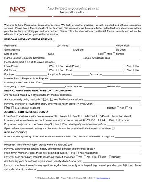 Counseling Intake Form Template