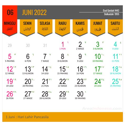 Kalender 2022 Lengkap Per Bulan Area Indonesia