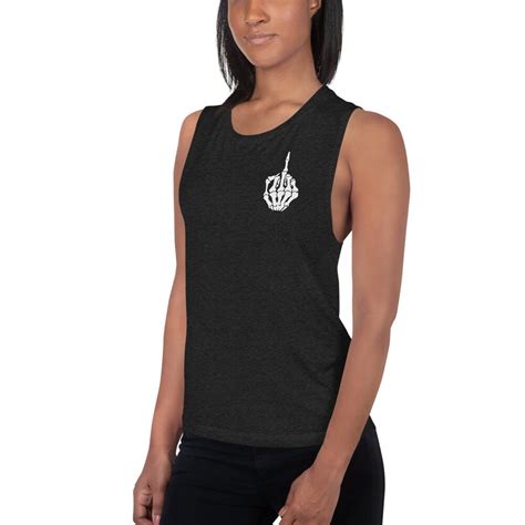 Skeleton Middle Finger Muscle Shirt NSFW Fuck You Fuck Off Go Fuck Yourself Skeleton Shirt