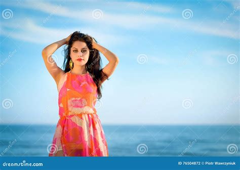 Exotic Brunette On The Summer Beach Stock Photo Image Of Beach Gorgeous