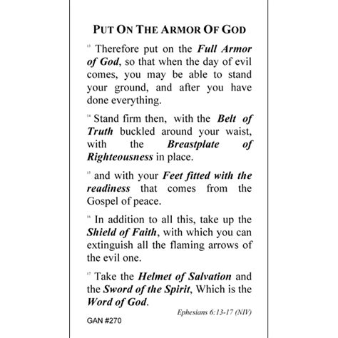 Armor Of God Prayer Card Gannon S Prayer Card Co