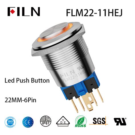 FILN LED PUSH BUTTON SWITCH-22MM 5 Pin 12V 120V 250V High-Currnet IP67 ...