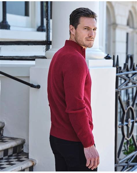 Berry Red Wool Cashmere Rib Half Zip Sweater Pure Collection