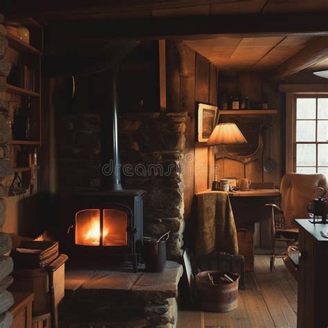 Cozy cabin, fireplace stock illustration. Illustration of building ...