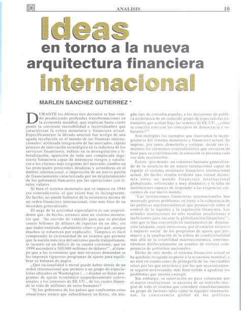 Ideas En Torno A La Nueva Arquitectura Financiera Internacional