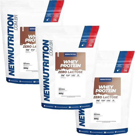 Kit 3X Whey Protein Zero Lactose 900g Refil Natural NewNutrition