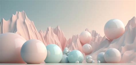 Premium Ai Image A Pink And Blue Landscape With A Mountain And Balls