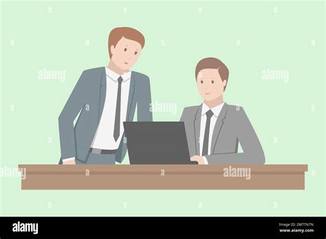 Two Colleagues With Laptop White Collars Vector Illustration Stock