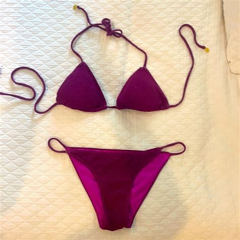 Nookie Beach String Bikini Set In Dark Pink Lurex Gem