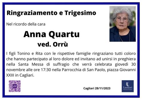 Funerali E Annunci Funebri A Cagliari Anna Quartu Funer