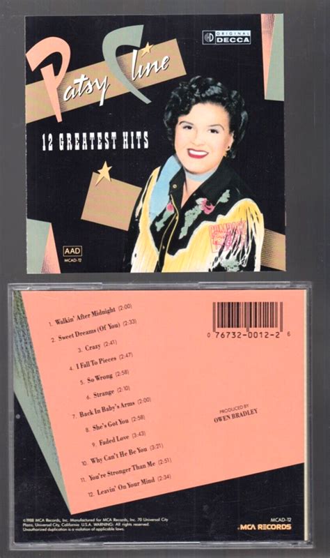 Patsy Cline 12 Greatest Hits 1988 Cd Nf Walking After Midnight Superb