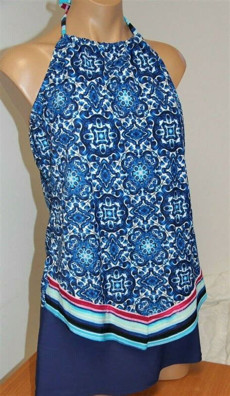 NWT 24th Ocean Swimsuit Bikini Tankini 2 Pc Set Sz XL Skirt Navy High