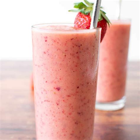 Strawberry Peach Smoothie 3 Ingredient Recipe Hint Of Healthy