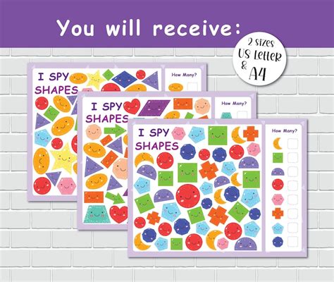 I Spy Shapes Worksheets Kids Look And Find Counting Game Preschool