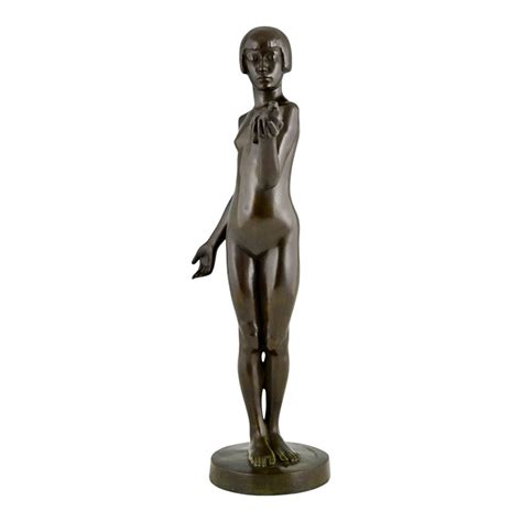 Henry Arnold Art Deco Sculpture Of Nude Girl With Dove 1928 Bronze For Sale At Pamono