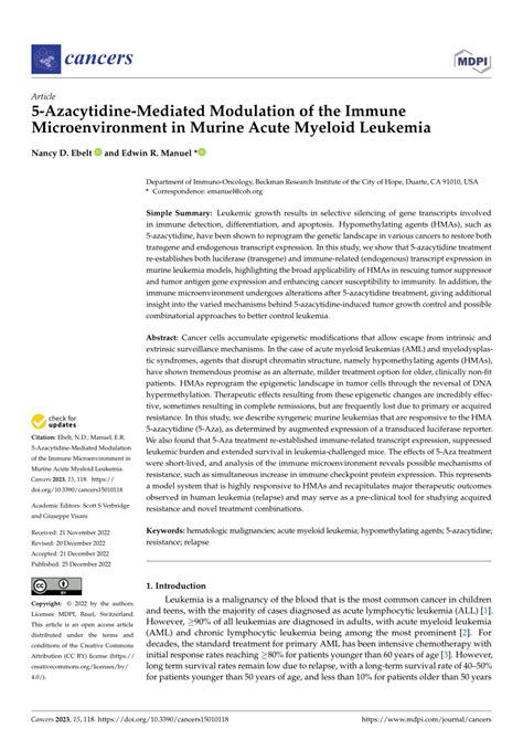 Pdf Azacytidine Mediated Modulation Of The Immune Microenvironment