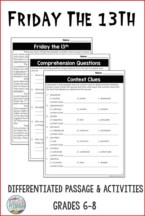 Friday The 13th Differentiated Reading Passage And Context Clues