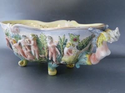 Antique Italian Lrg Capodimonte Porcelain Bowl Planter Centerpiece Nude