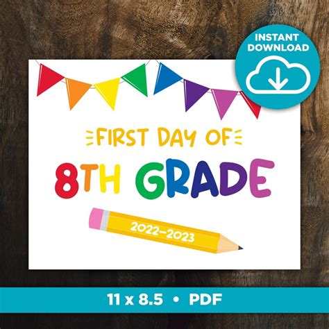 First Day Of 8th Grade Sign Printable School Sign Instant Etsy