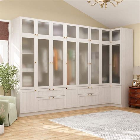 FUFU GAGA Beige Wood 129 9 In W Tempered Glass Doors Big Armoires