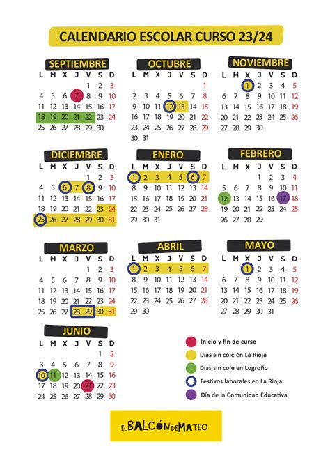 Calendario escolar 2023 2024 La Rioja y Logroño para imprimir