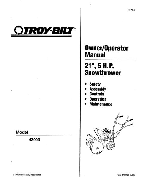 Troy Bilt Snow Blower 42000 User Guide