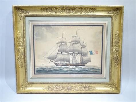 Proantic Aquarelle Repr Sentant Un Trois M Ts Barque Par Fran Ois