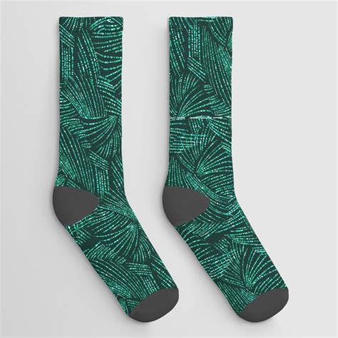 Elegant Abstract Black Emerald Green Tropical Palm Tree Socks By