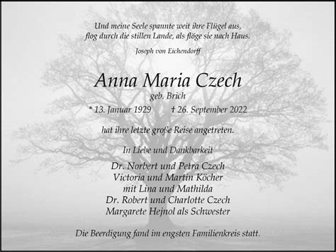 Traueranzeigen Von Anna Maria Czech Sich Erinnern De