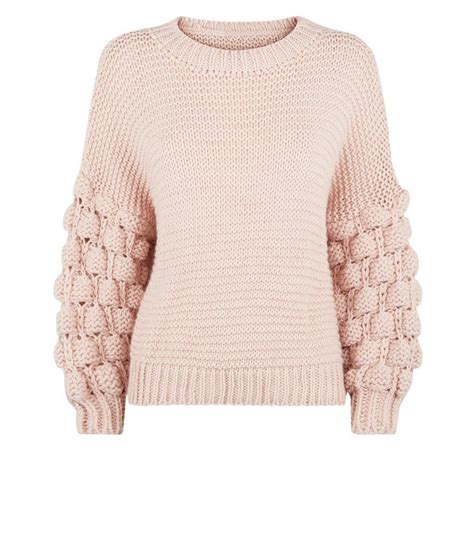 Cameo Rose Pale Pink Bubble Sleeve Jumper New Look Womens Knitted