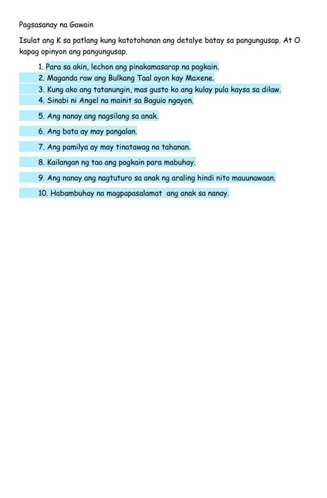 Mga Uri Ng Pangungusap Ayon Sa Gamit Worksheet