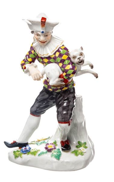 Figur Harlekin und Mops Meissen von Johann Joachim Kändler Serie Ital