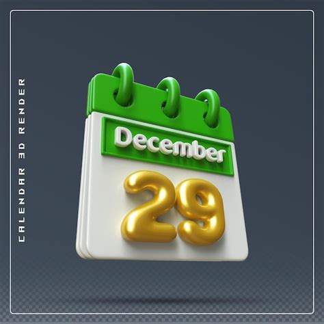 Icono Del Calendario Del 29 De Diciembre Renderizado 3d Archivo PSD