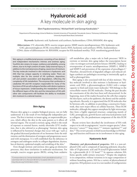 PDF Hyaluronic Acid A Key Molecule In Skin Aging