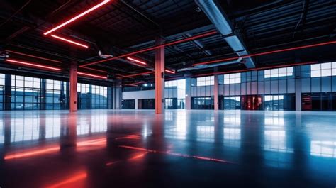 Premium AI Image | a room with a bright red light and a large floor ...