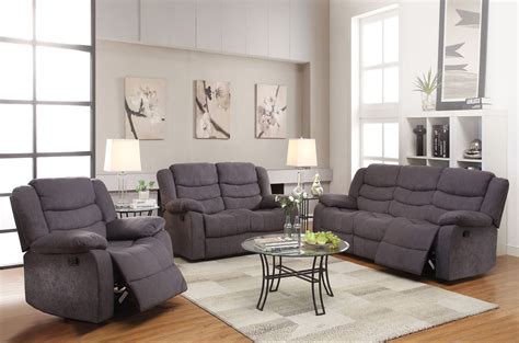 Contemporary Style 3 Piece Gray Velvet Motion Sofa Set Living Room ...