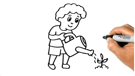 HOW TO DRAW A BOY WATERING THE PLANT EASY STEP BY STEP YouTube