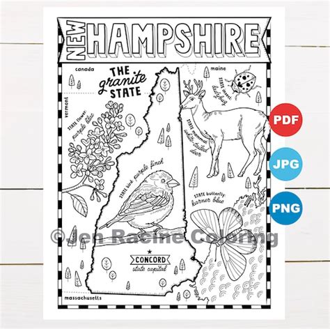 New Hampshire Coloring Page United States State Map | Etsy